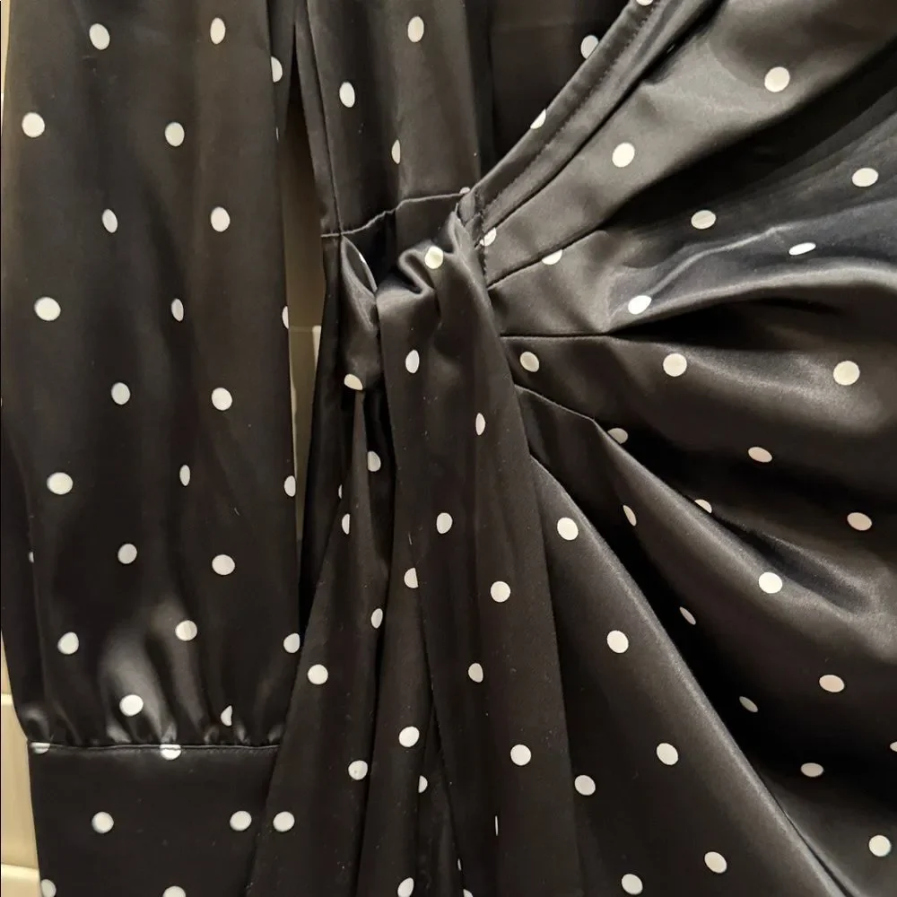 Stylish Black Polka Dot Long Sleeve Dress By Fourteenth Place - Picture 2 of 5